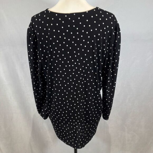 Adrianna Papell black & white polka dot long sleeve pleated shoulder top size XL - Picture 4 of 7